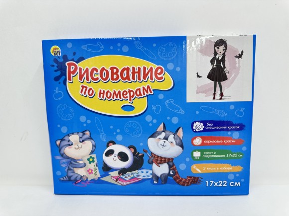 Холст с красками 17х22 см по номерам (в коробке) (12цв.) Девочка в чёрном платье (Арт. Х-3876)